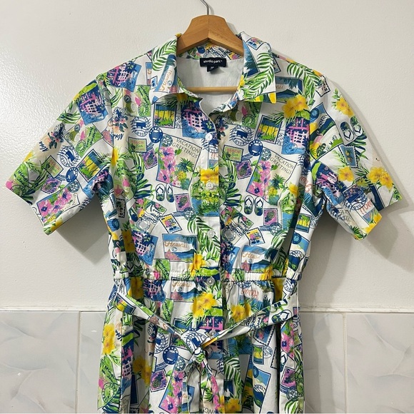 Studio Park S Petite Cotton Postcard Hawaii Vacation Short Sleeve Shirt Dress - Picture 4 of 12